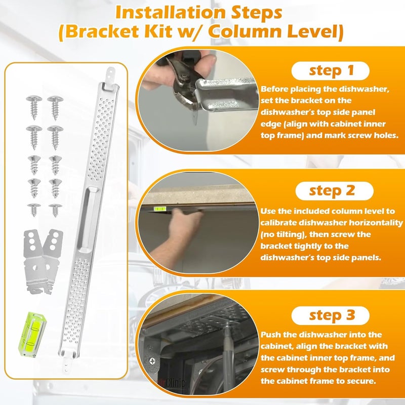 IWIWE W10426979 24" Dishwasher Undermount Bracket Kit Fits Whirlpool/KitchenAid/Maytag 24 Inch Standard Replaces AH3632890/EA3632890/PS3632890/2311792 for Granite & Quartz Countertops (w/ Column Level) - Image 5